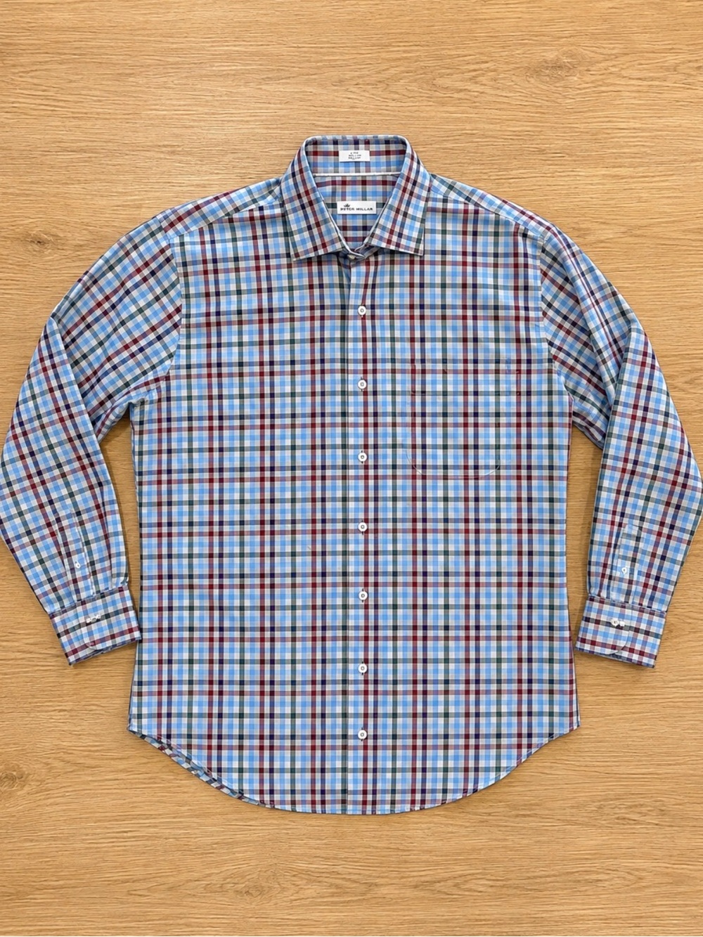 Peter Millar Light Blue and Red Checked Dress Shirt
